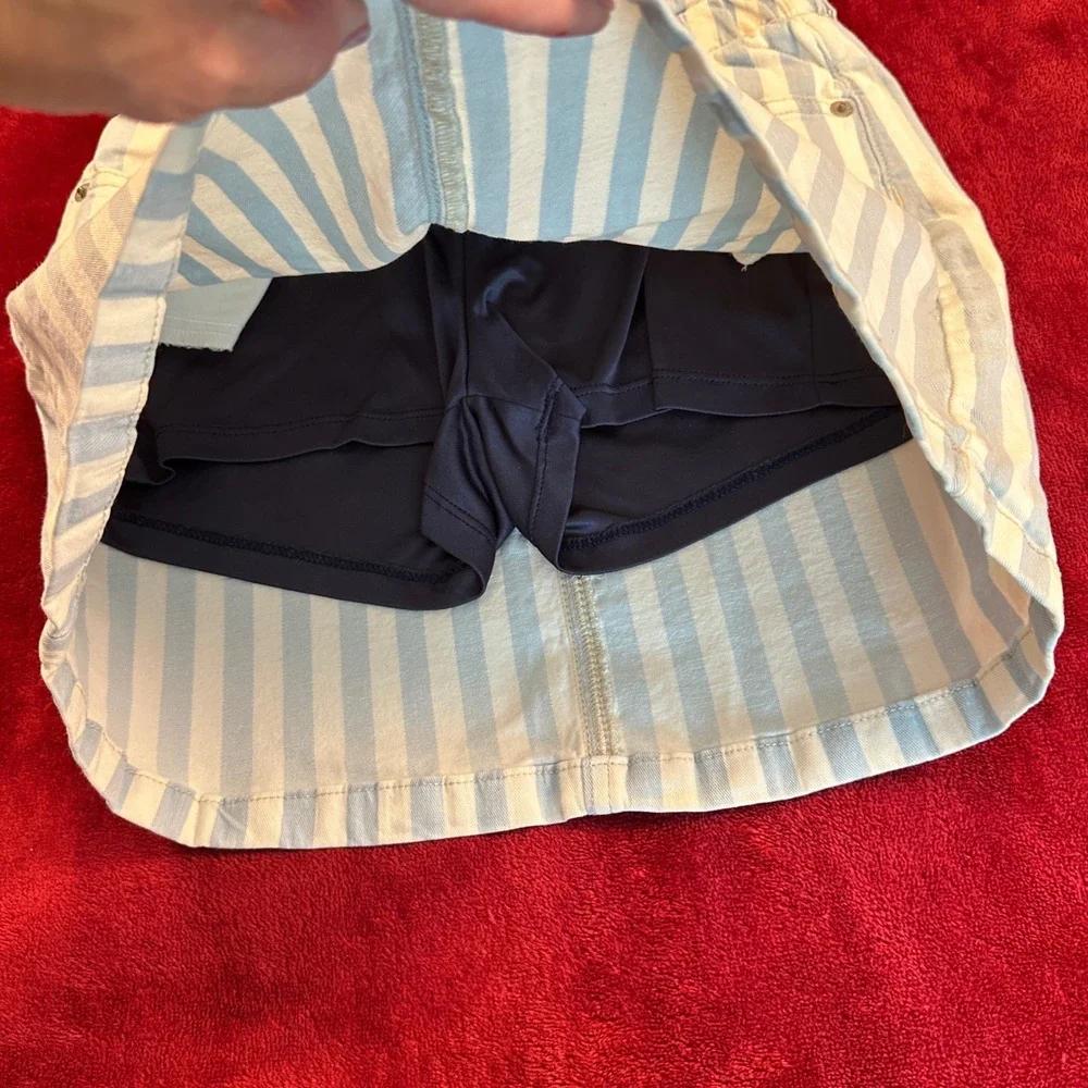 Justice Girls Blue White Striped Denim Paperbag Waist Mini Skirt Size 12